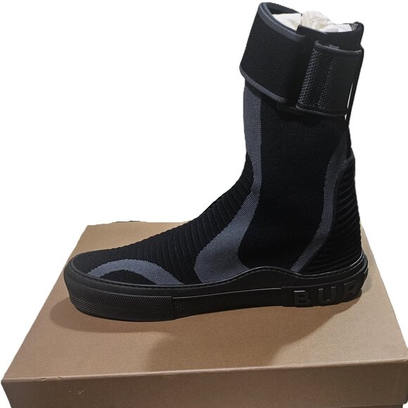 NWT Burberry Men's Black Knitted Stretch Sub High-top Sneakers - Picture 2 of 12